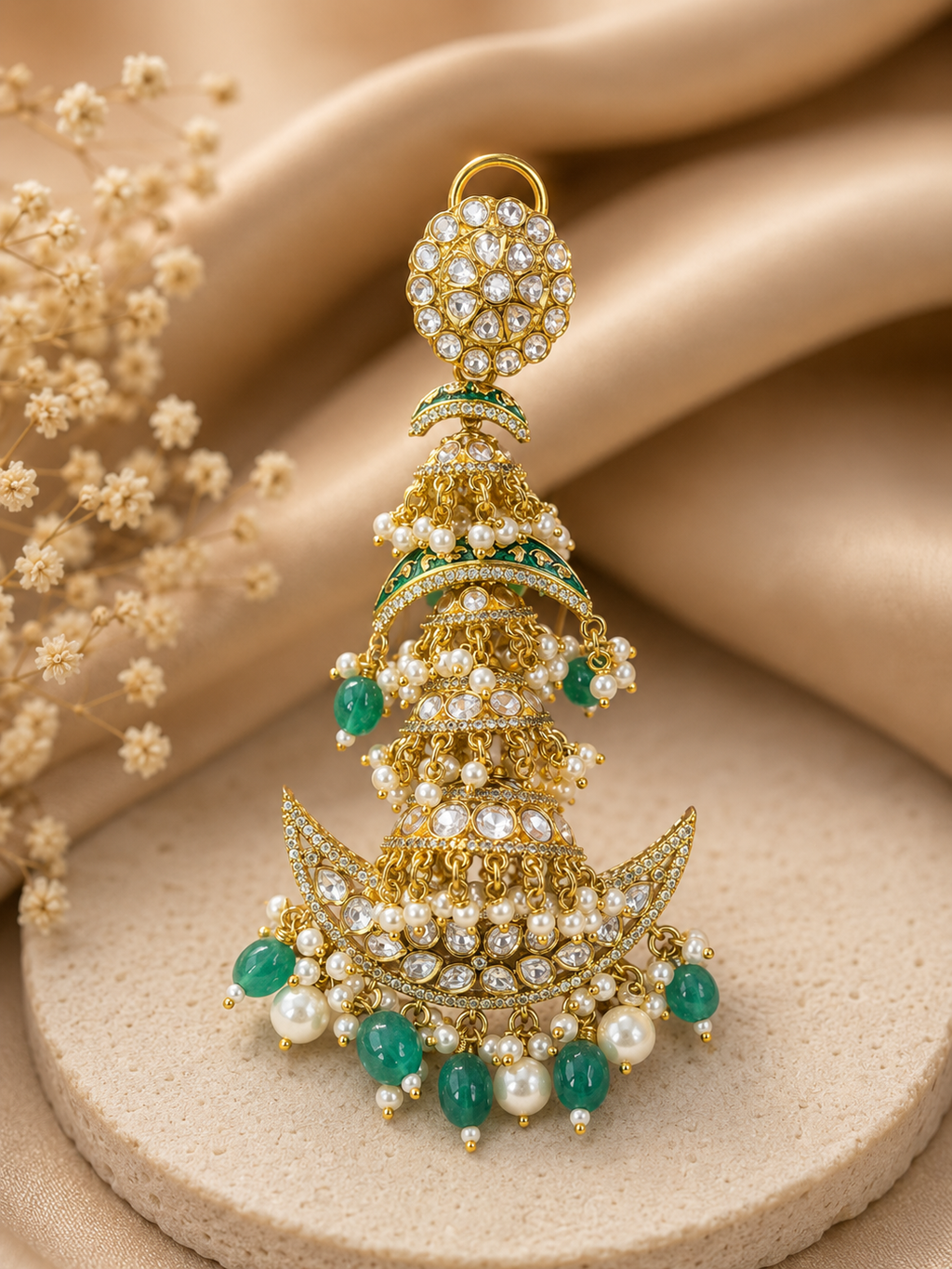 Victorian Long Green Chandbali