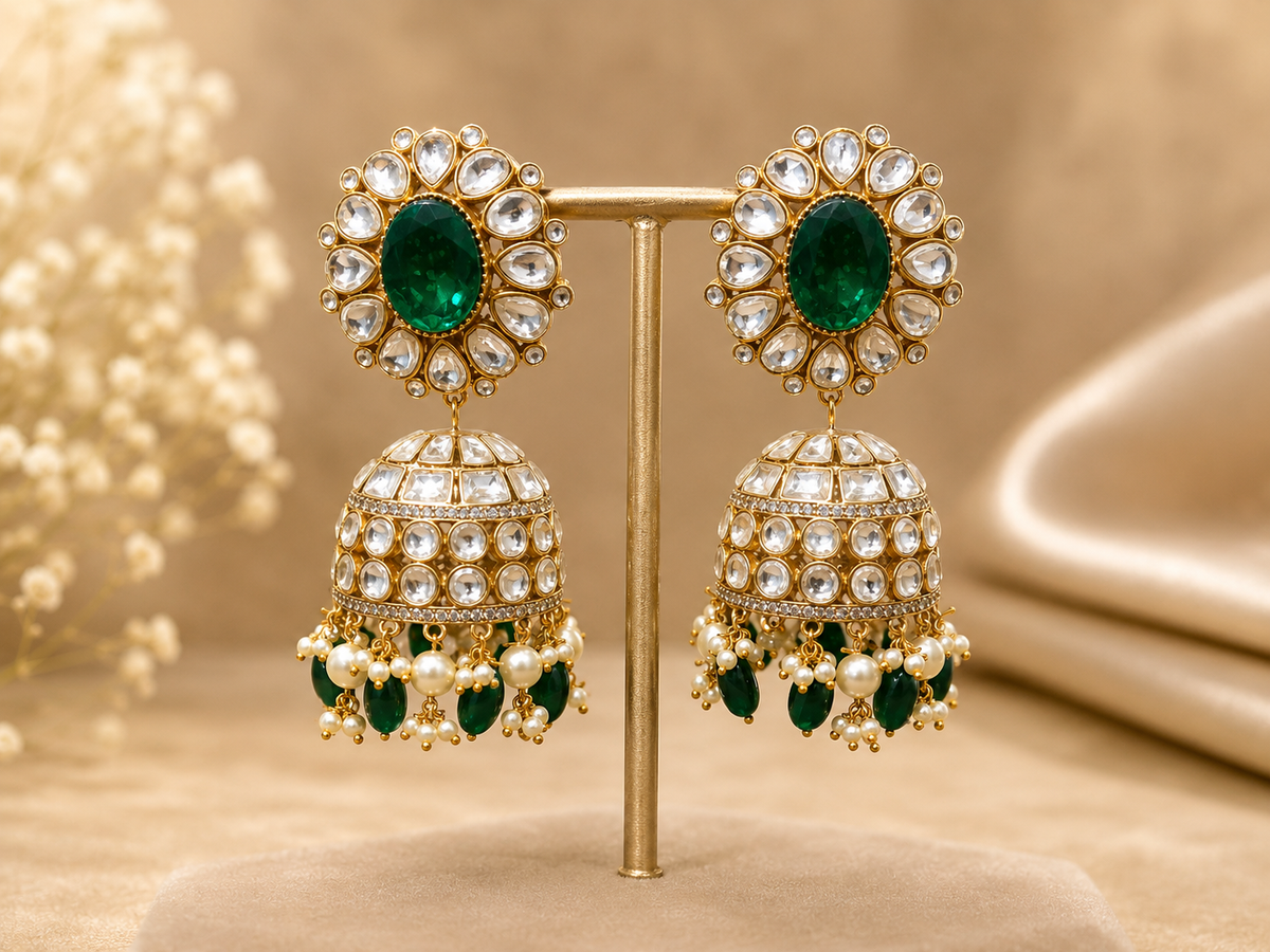 Zaria Emerald Jhumkas
