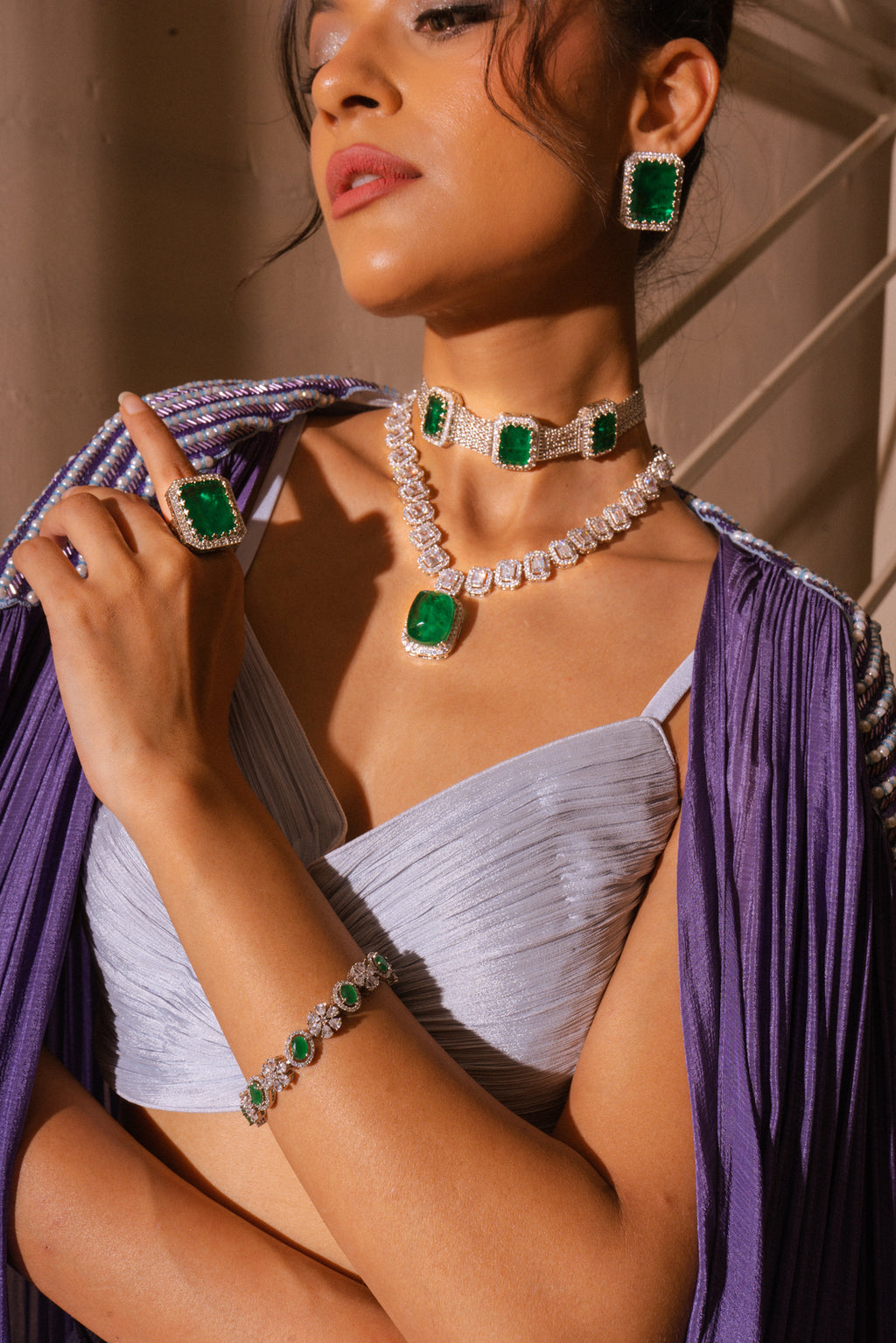 Maharani Choker Emerald Necklace Set