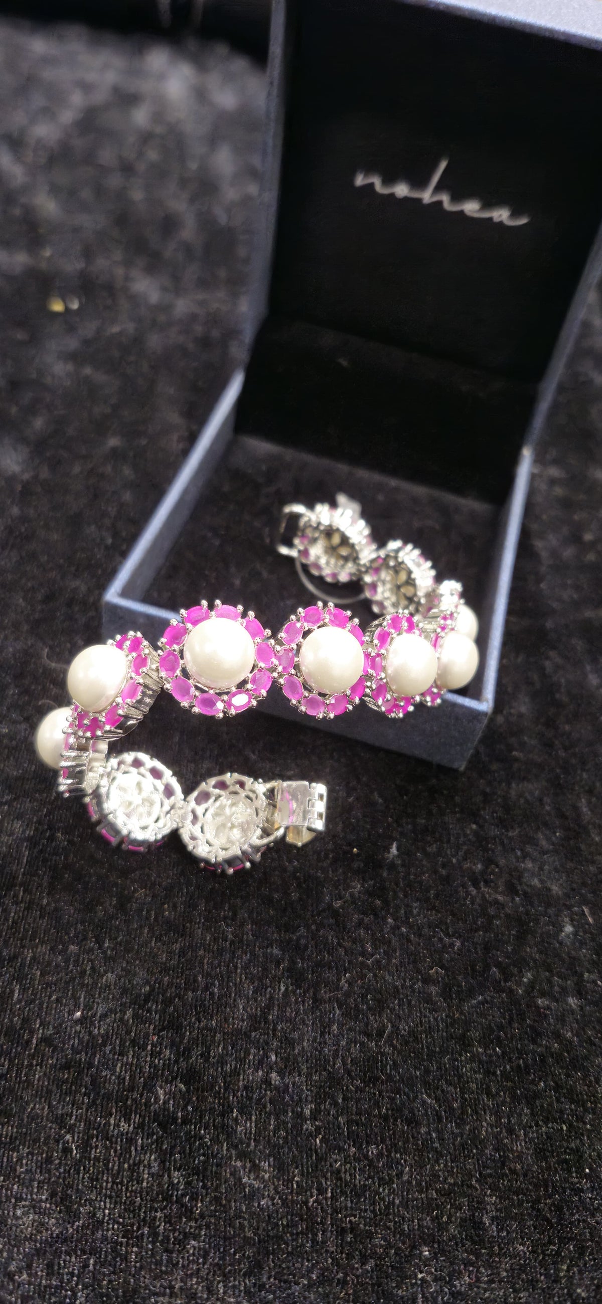 Ruby Halo Pearl Bracelet