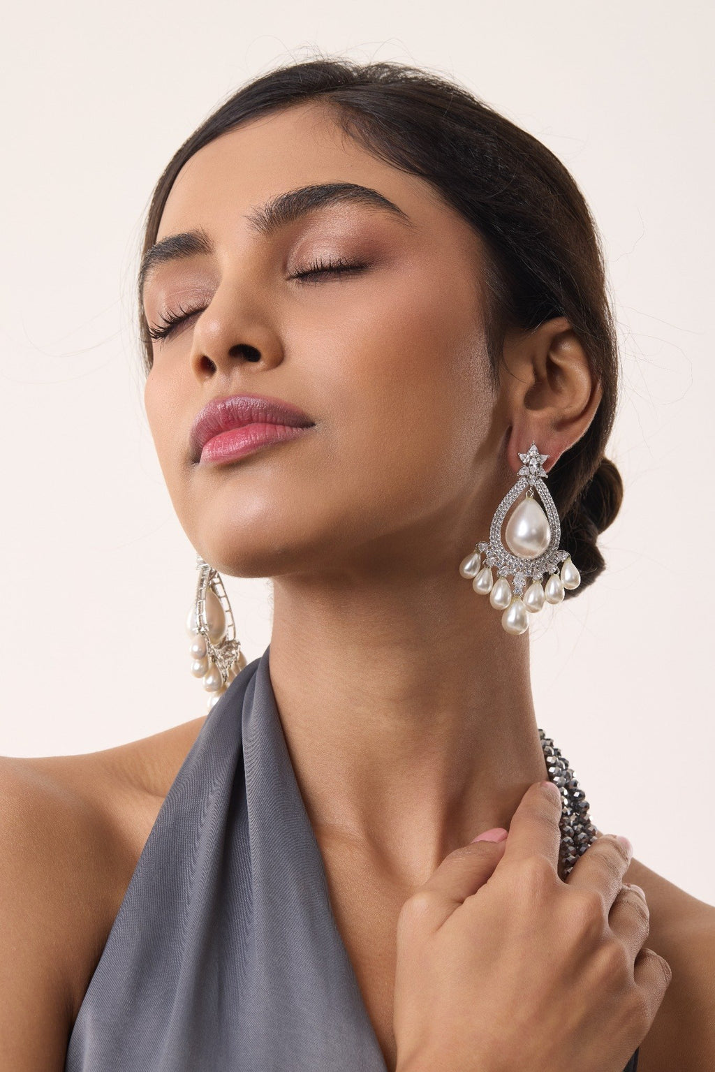 Pearl Teardrop Carved Earrings