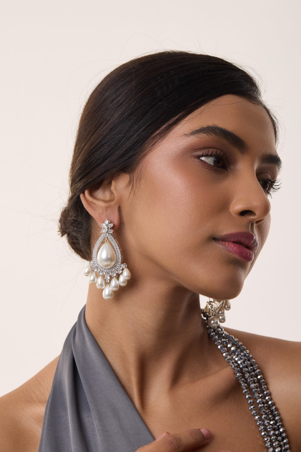 Pearl Teardrop Carved Earrings