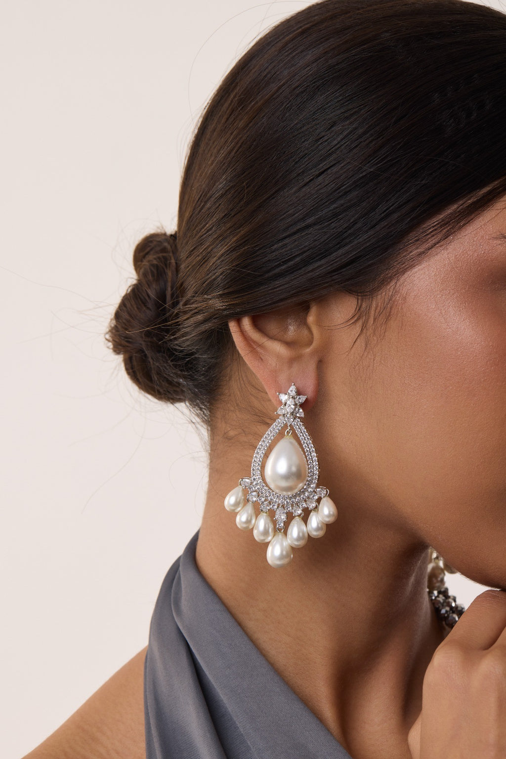 Pearl Teardrop Carved Earrings