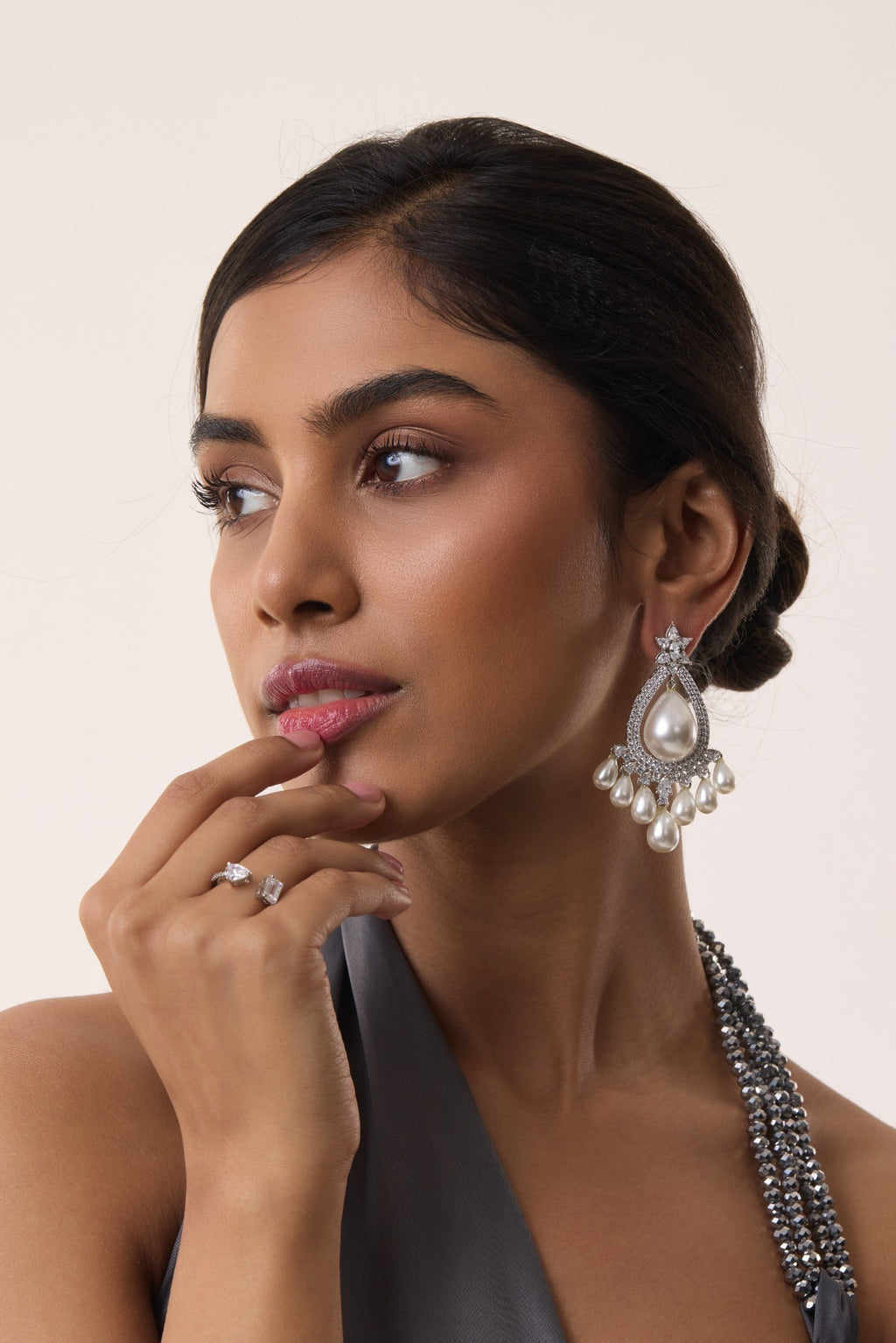 Pearl Teardrop Carved Earrings